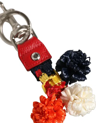 Dolce & Gabbana Raffia Leather Clasp Finder Chain Keyring Multicolor In Pattern