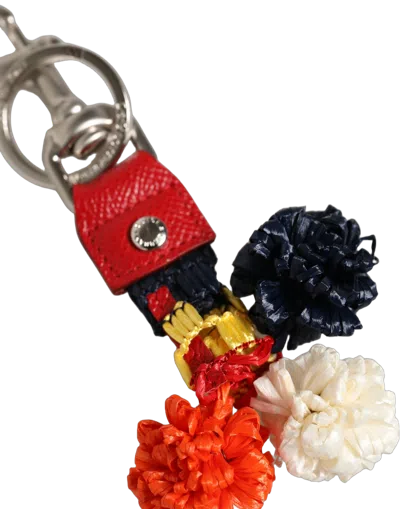 Dolce & Gabbana Raffia Leather Clasp Finder Chain Keyring Multicolor Accessory