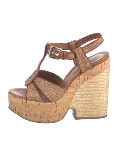 Pre-owned Dolce & Gabbana Raffia Leather Trim Embellishment Espadrilles In Neutral