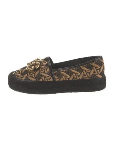 Pre-owned Dolce & Gabbana Raffia Patterned Espadrilles In Black/blue/brown