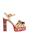 Dolce & Gabbana Keira Platform Heel Sandals Pompons Flowers In Red