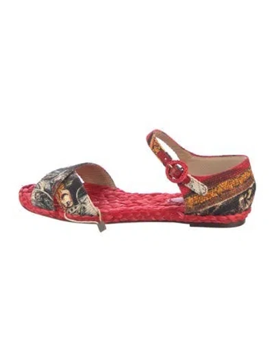 Pre-owned Dolce & Gabbana Raffia Printed Espadrilles In Red