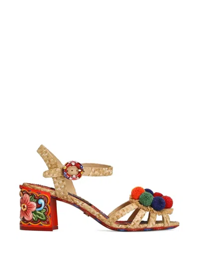 Dolce & Gabbana Raffia Sandals With Embroidery In Blue
