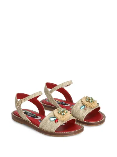 Dolce & Gabbana Kids' Raffia Sandals With Embroidery In Multi