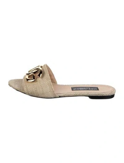 Pre-owned Dolce & Gabbana Raffia Slides In Neutral