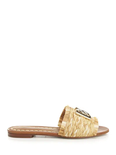 Dolce & Gabbana Rafia Braided Slipper In Neutral