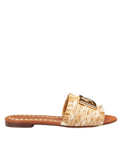 Dolce & Gabbana Rafia Braided Slipper In Neutral