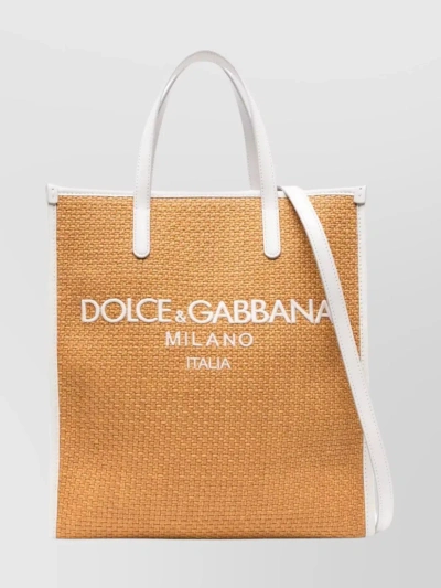 Dolce & Gabbana Raffia Tote Milano Logo In Beige