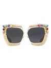 Dolce & Gabbana Rafia Fiori Embellished Sunglasses In Gold