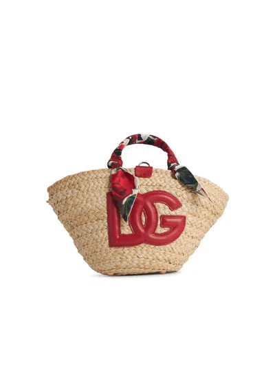 Dolce & Gabbana Rafia Red Corn Blend Shopping Bag In Rosa Rossa F.bco