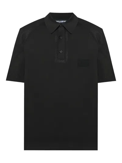 Dolce & Gabbana Raglan-sleeve Mesh-panel Polo Shirt In Black