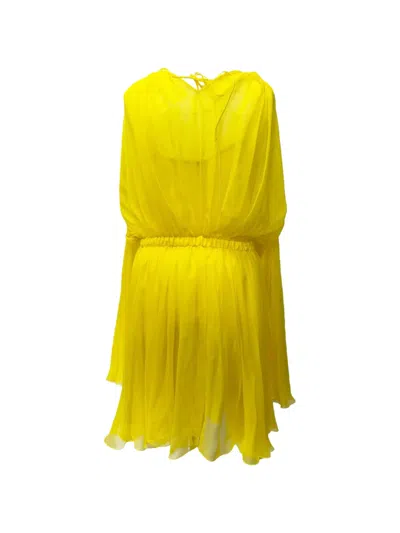 Pre-owned Dolce & Gabbana Raglan-sleeve Silk Mini Dress In Yellow