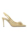 Dolce & Gabbana 90 Embellished Lurex Lace Slingback Pumps In Nude