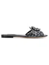 Dolce & Gabbana Crystal Lace Flat Sandals With Floral Overlay In Silver