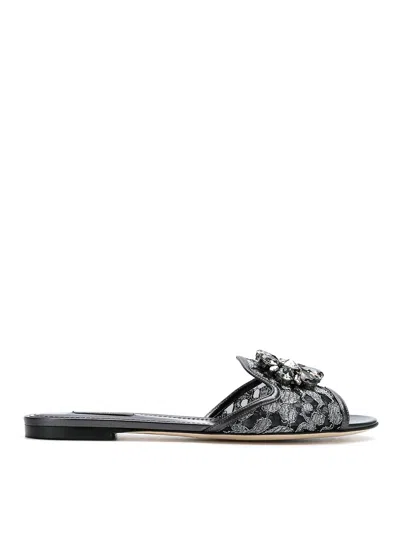 Dolce & Gabbana Rainbow Flat Lace Sandals In Silver