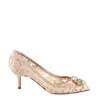 Dolce & Gabbana Lurex Lace Rainbow Pumps With Brooch Detailing In Pink