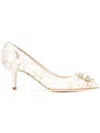 Dolce & Gabbana Lace Rainbow Pumps With Brooch Detailing In Light Grey