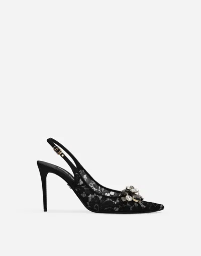 Dolce & Gabbana Rainbow Lace Slingbacks In Lurex Lace In Black