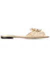 Dolce & Gabbana Rainbow Slides In Gold Lurex Lace With Brooch In Gold