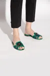 Dolce & Gabbana Lace Flat Sandals Crystal Embellishments In Green