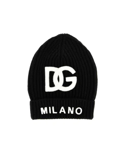 Dolce & Gabbana Raised-logo Ribbed Beanie In Black