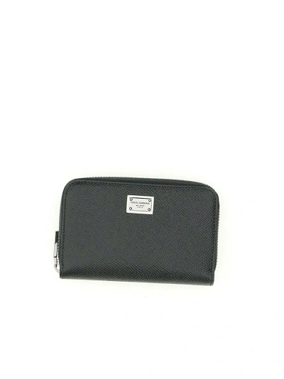 Dolce & Gabbana Raised Logo Small Zip-around Wallet In Black