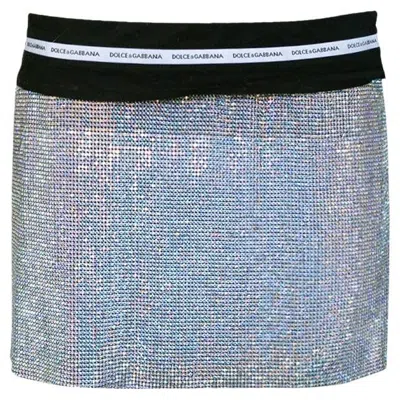 Pre-owned Dolce & Gabbana Rare 2002 Naomi Campbell Crystal Metal Skirt Sz It40 In Gray