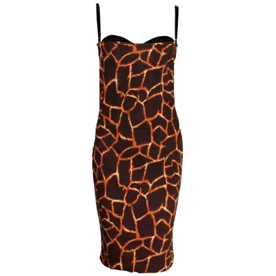 Pre-owned Dolce & Gabbana Rare  1990s Vintage Corset Dress With Giraffe Animal Print 40 In Black