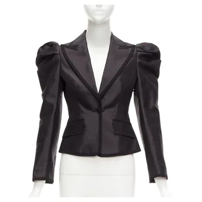 Pre-owned Dolce & Gabbana Rare Dolce Gabbana Black Silk Puff Princess Sleeve Piping Tuxedo Blazer It36 Xxs