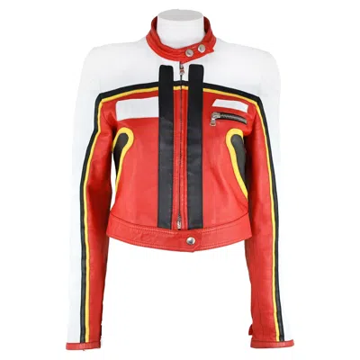 Pre-owned Dolce & Gabbana Rare  S/s 2001 Runway Biker Leather Jacket In Red