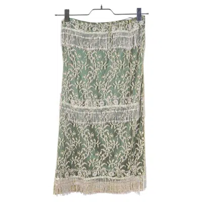Pre-owned Dolce & Gabbana Rarity!  Couture Embroidered Fringed Skirt 1990s-2000s In Gray