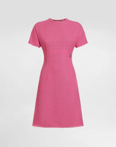 DOLCE & GABBANA RASCHEL TWEED CALF-LENGTH DRESS WITH DG LOGO