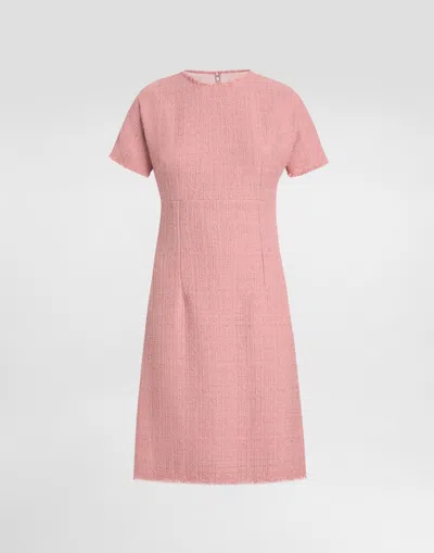 Dolce & Gabbana Raschel Tweed Midi Dress With Dg Logo In Pink