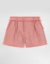 Dolce & Gabbana Raschel Tweed Shorts With Logo Button In Pink