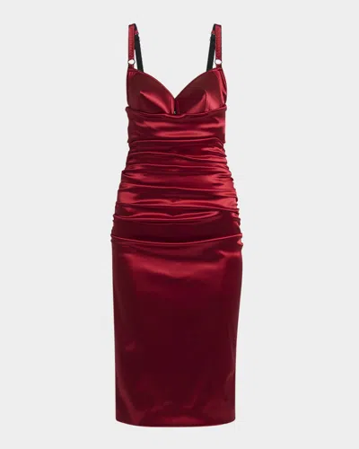 DOLCE & GABBANA RASO CONE-BUSTIER RUCHED MIDI DRESS