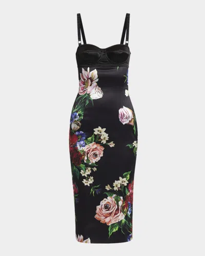 Dolce & Gabbana Rasovi Bouquet Fantichi Bustier Midi Dress In Black