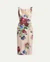 Dolce & Gabbana Satin Calf-length Sheath Dress With Floral Print In Beigprtflo