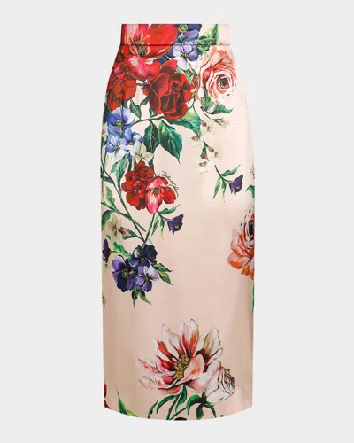 Dolce & Gabbana Rasovi Bouquet Satin Midi Skirt In Pink