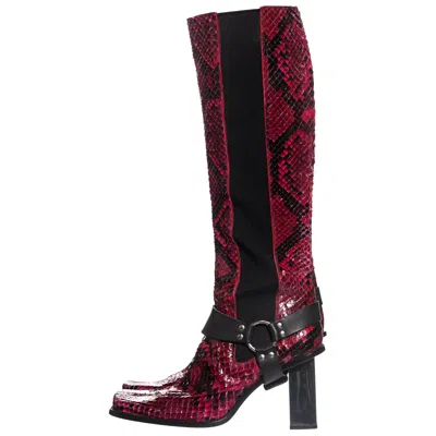 Pre-owned Dolce & Gabbana Raspberry Python Boots With Mirrored Heels, Fw 1999 In Black