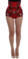 Dolce & Gabbana Red Silk Crystal Roses Shorts In Red