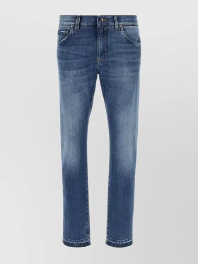 Dolce & Gabbana Raw Hem Stretch Denim Jeans In Blue