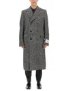 Dolce & Gabbana Double-breasted Wool Houndstooth Coat In Gray