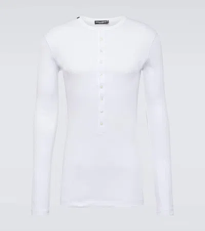 Dolce & Gabbana Re-edition Cotton Jersey Henley Shirt In Black