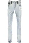 DOLCE & GABBANA RE-EDITION JEANS WITH LEATHER DETAILING IN LIGHT BLUE FOR MEN