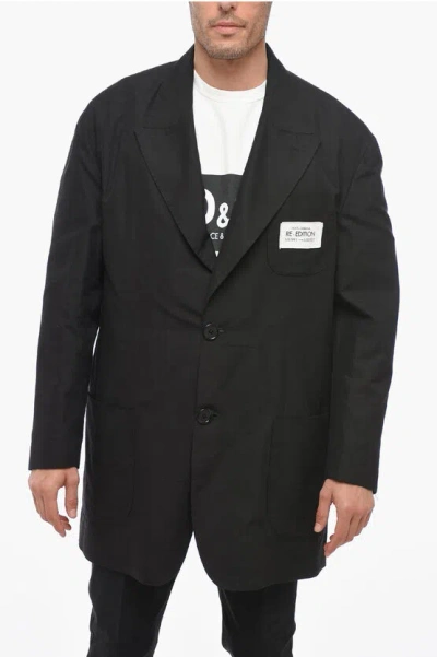 Dolce & Gabbana Re-edition Silk Blend Slim Fit Blazer With Peak Lapel In Black
