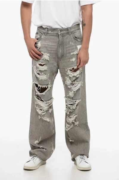 Dolce & Gabbana Re-edition Straight Fit Distressed Denims 28cm In Gray