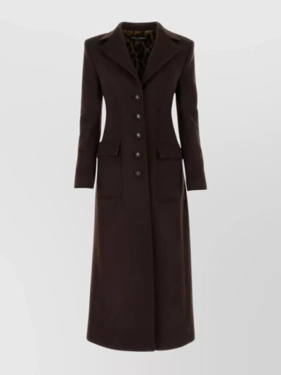 Dolce & Gabbana Rear Vent Wool Blend Coat In Brown
