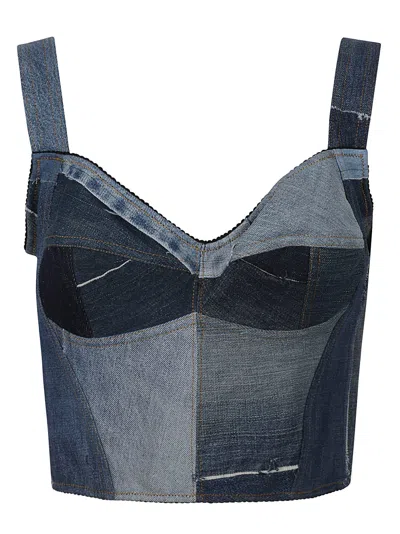 Dolce & Gabbana Rear Zip Cropped Denim Top In Variante Abbinata