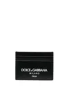 Dolce & Gabbana Calf Leather Cardholder With White Logo In Black