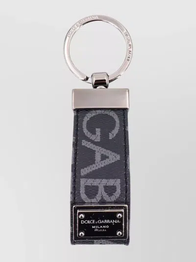 DOLCE & GABBANA RECTANGULAR CANVAS KEYCHAIN ALL-OVER LOGO